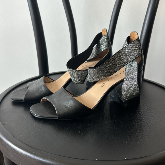 Wirth BLK leather heel w/ sparkle ankle straps SZ 37. - Picture 2 of 5